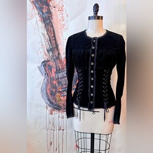 🥀 Vintage Betsey Johnson Black Velvet Lace-Up Corset Jacket Size 8 🥀